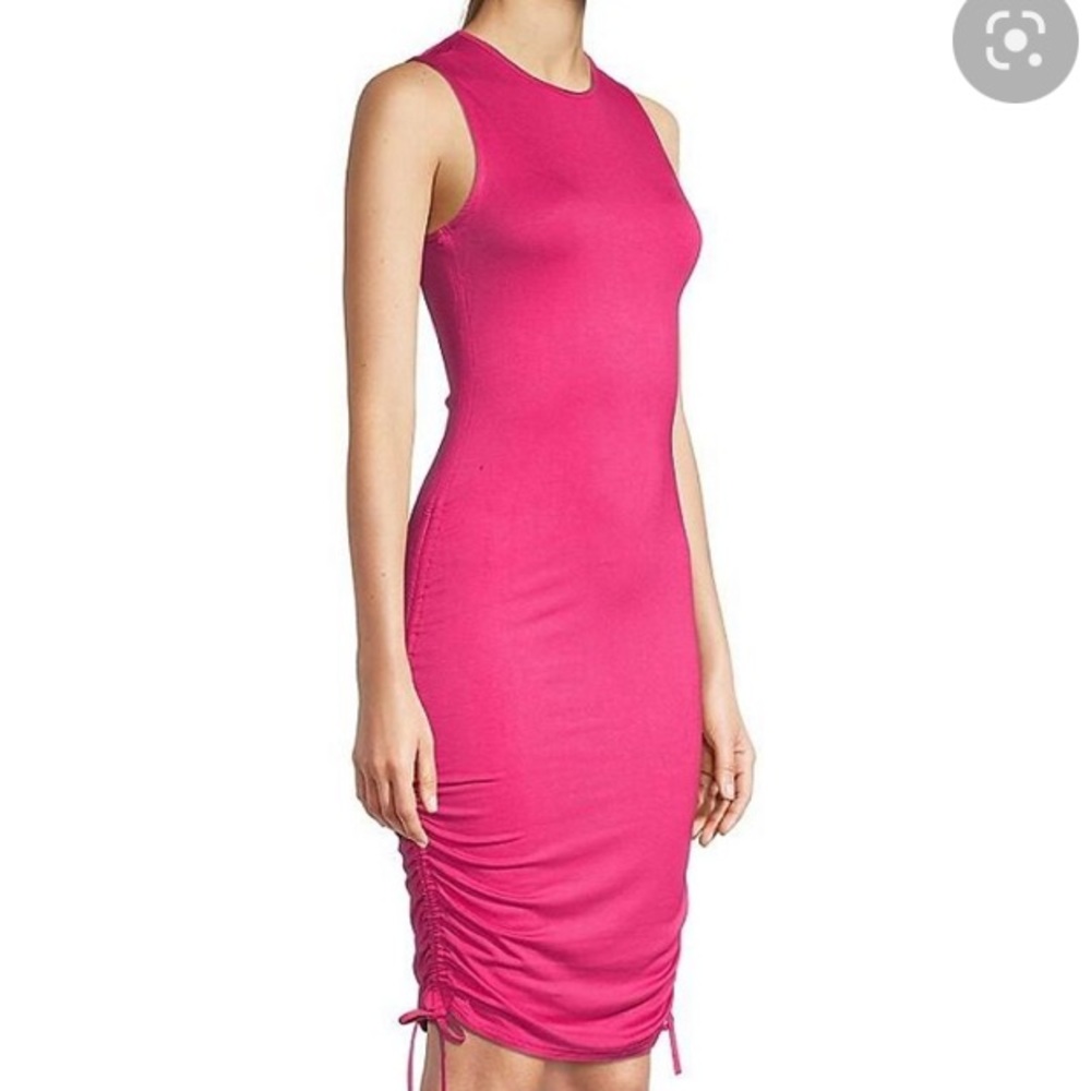 Avec Les Filles Ruched Hot Pink Bodycon Dress
